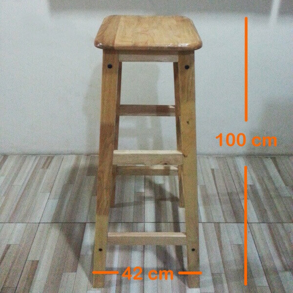 kursi kayu tanpa sandaran QQ - warna beech - 100 cm - dengan ukuran - tampak keseluruhan