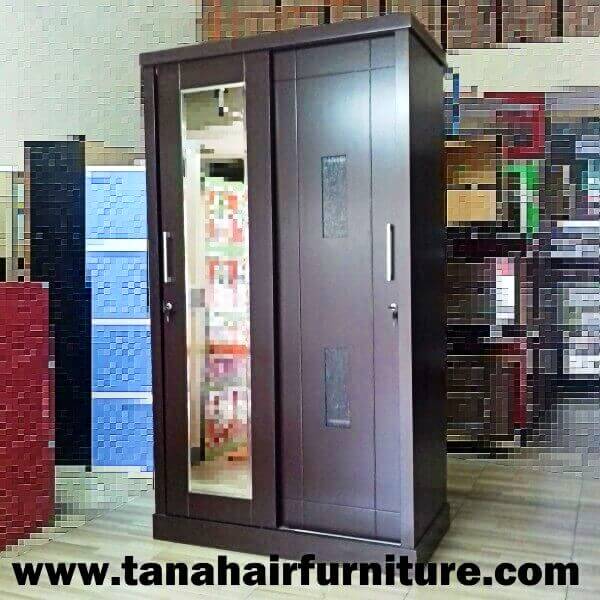  Lemari  Pakaian  Pintu  Geser  sliding 2  Pintu  warna coklat